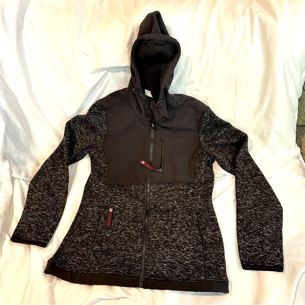 Canada Weather Gear Women's Medium Black Gray Zip Up Sweater Jacket Hoodie